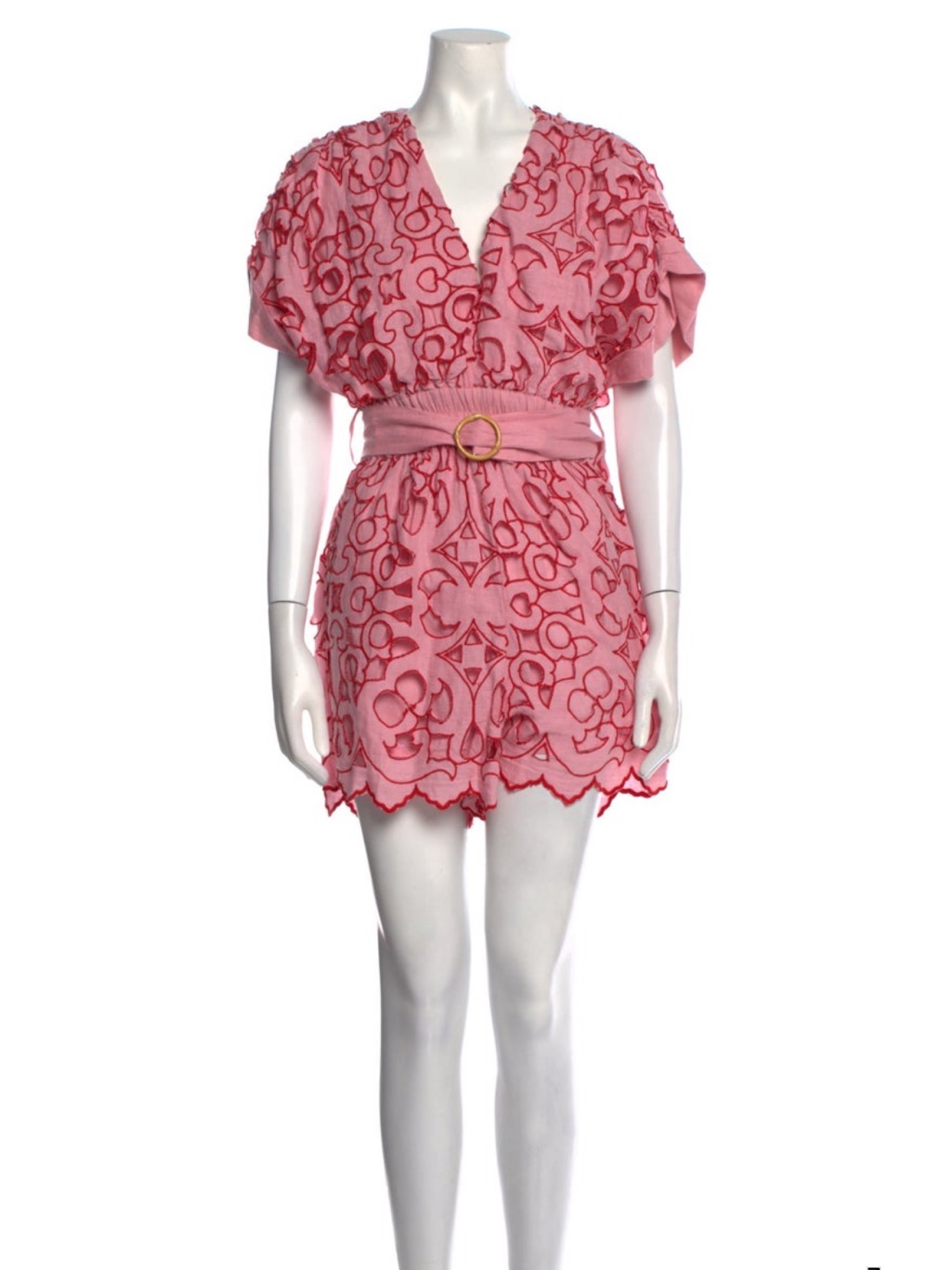 Place Nationale Pink Embroidered Mini Dress With Belt
